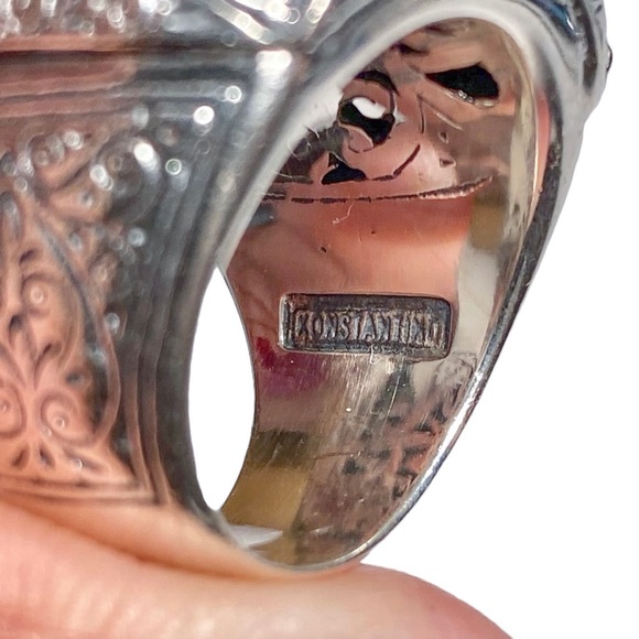 Konstantino .925 Sterling Silver Domed Face with Etched Scroll Designs Ring - Picture 13 of 16